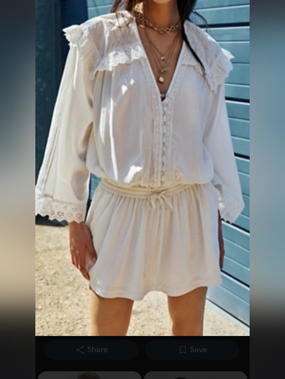 Free People Lace-Trim V-Neck Smock Mini Dress